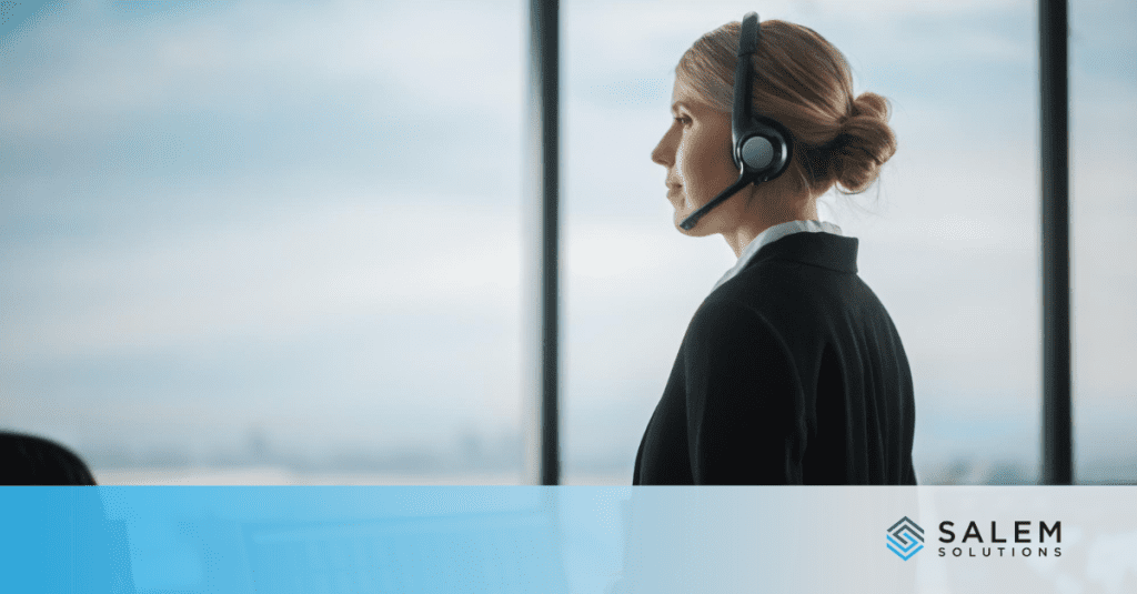Skilled female call center agent wearing headset demonstrating professional customer service skills.