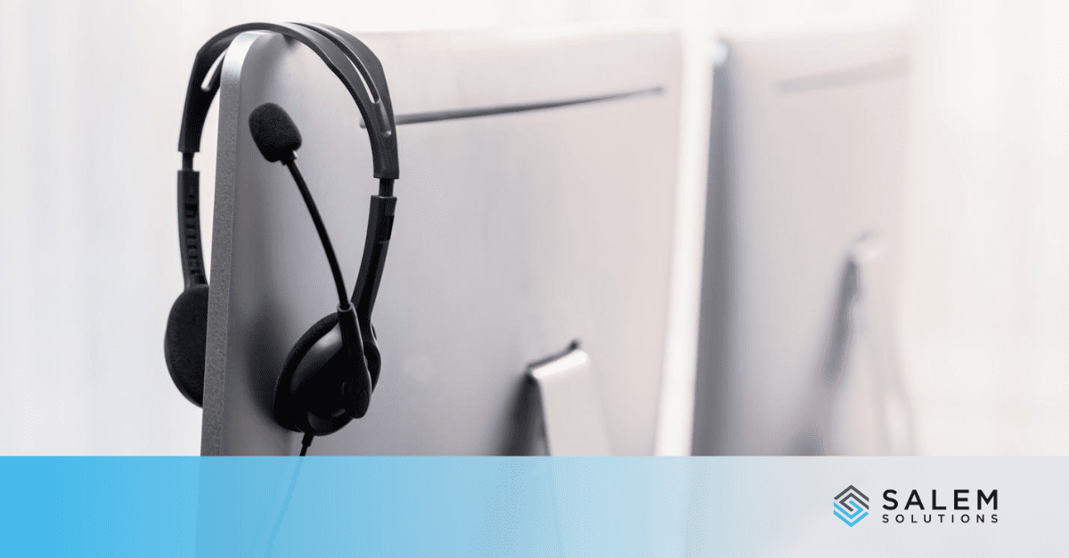 Professional headset at federal contact center workstation for prime contractor staffing solutions.