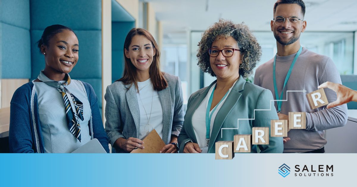 Diverse team of professionals representing agent career paths in federal contact center environment.