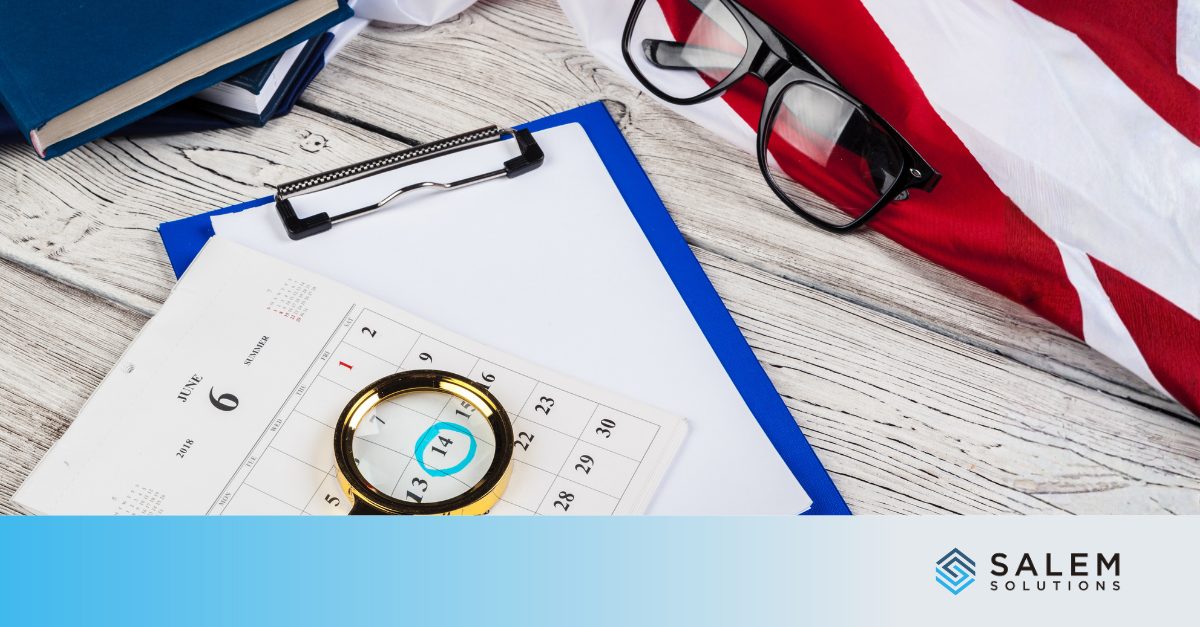 Clipboard with calendar and American flag representing federal staffing contract planning and preparation.